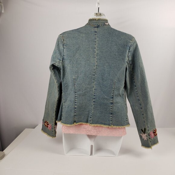 INC Concepts Petite P Denim Jacket Embroidered Flowers Womens Frog Closure Coat - Picture 5 of 16